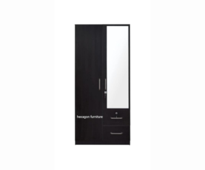 Engineered Wood Double Door Wardrobe with 2 Drawer and 6 Shelves and Mirror | Dark Brown