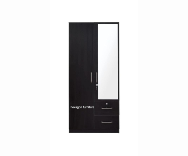Engineered Wood Double Door Wardrobe with 2 Drawer and 6 Shelves and Mirror | Dark Brown