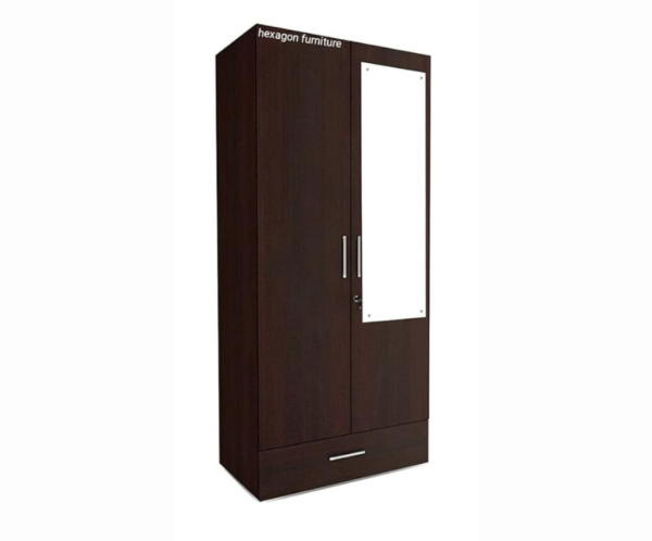 Double Door Wardrobe with Mirror, 1 Drawer and 3 Shelves | Dark Brown