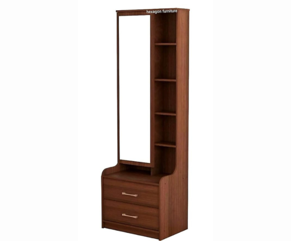 Engineered Wood Dressing Table with 1 Mirror and Storage | Walnut-Brown