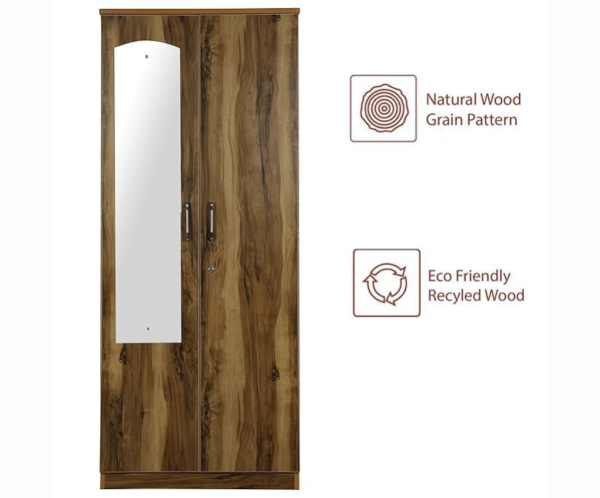 Wooden Tigress Teak Double Door Wardrobe with Mirror