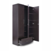 Engineered Wood Suede Matte Finish | Split Three Door Wardrobe Without Mirror and Drawer | Flower Wenge