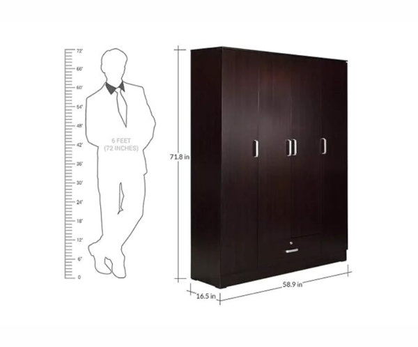Engineered Wood Four Door Wardrobe in Wenge Finish