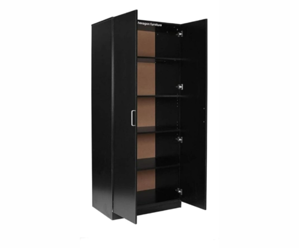 Double Door Wardrobe with 4 Shelves | Dark Brown