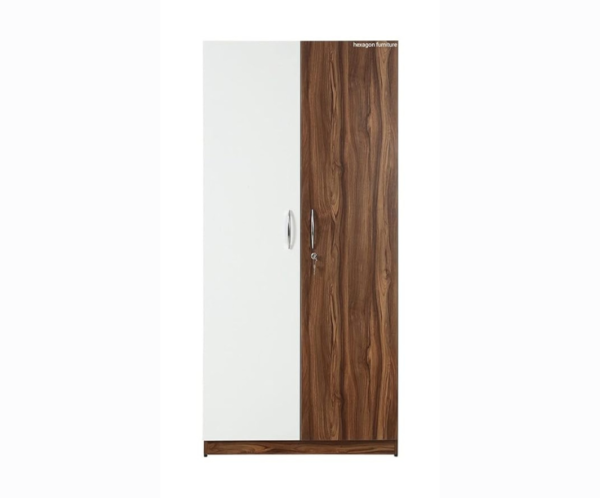 Engineered Wood Double Door Wardrobe | White and Brown
