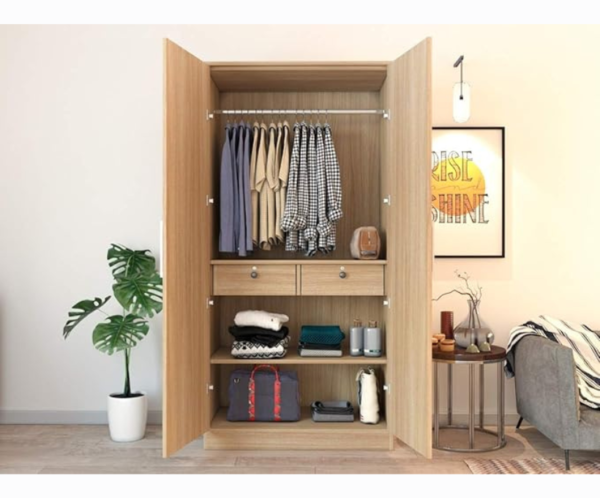 Premium Engineered Wood Double Door Wardrobe | Finish – Siam Teak