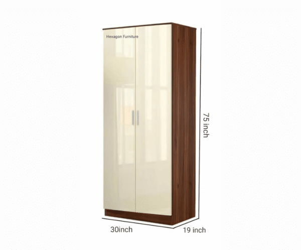 Double Door Wardrobe | Frosty White and Walnut Colour