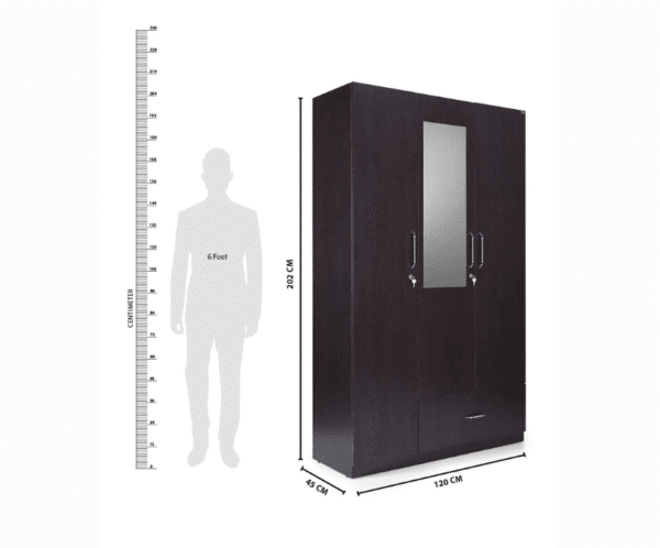 Three Door Wardrobe with Mirror and Drawer | Suede Matte Finish | Flower Wenge