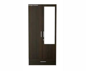 Double Door Wardrobe with Mirror, 1 Drawer and 3 Shelves | Dark Brown