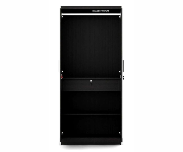 Double Door Wardrobe with Mirror and Drawer | Dark Brown