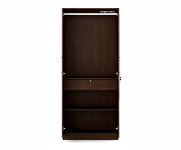 Double Door Wardrobe Wooden Textured with Drawer and Mirror
