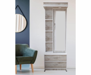 Wooden Dressing Table for Bedroom with LED Light, Mirror & Storage | Off White