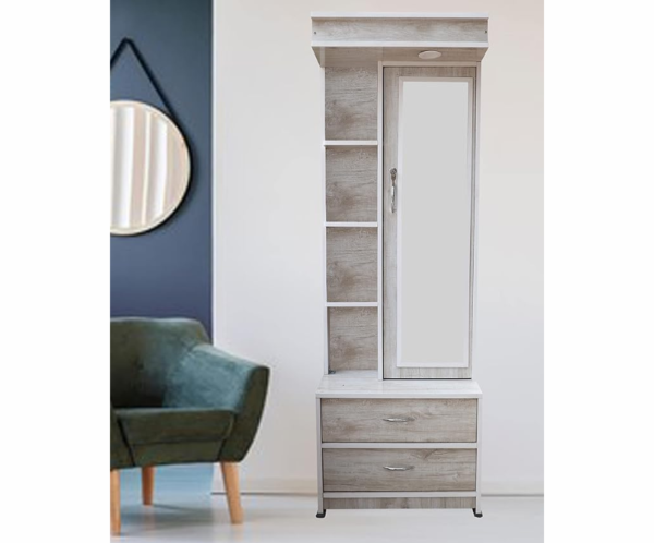 Wooden Dressing Table for Bedroom with LED Light, Mirror & Storage | Off White