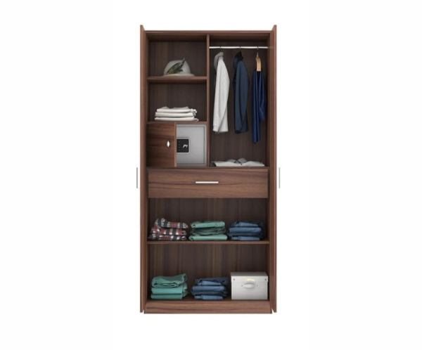 Double Door Wardrobe with Drawer in Walnut Finish