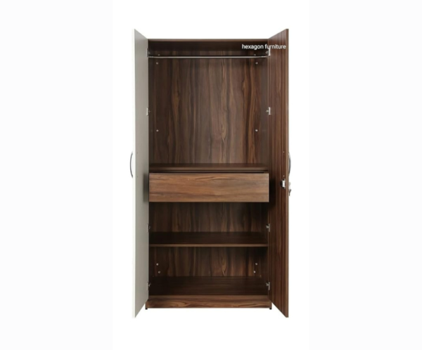 Engineered Wood Double Door Wardrobe | White and Brown