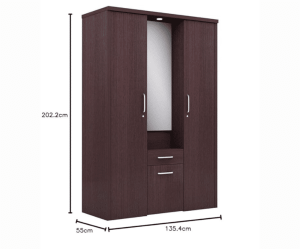 Engineered Wood Double Door Wardrobe Cum Dressing Table | Bamboo