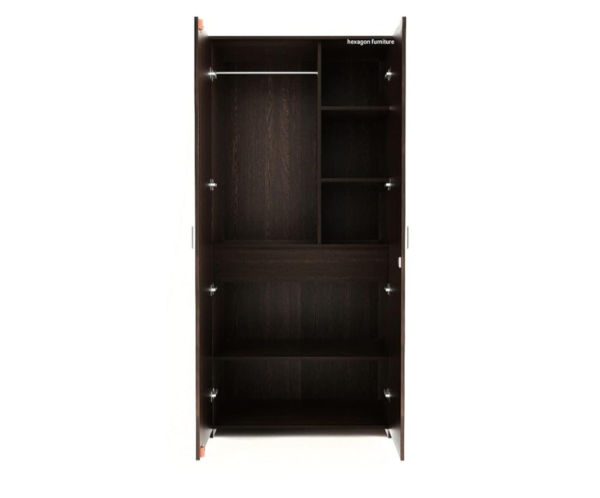 4 Double Door Wardrobe with Mirror 6 Shelves and1 Drawer | Dark Brown