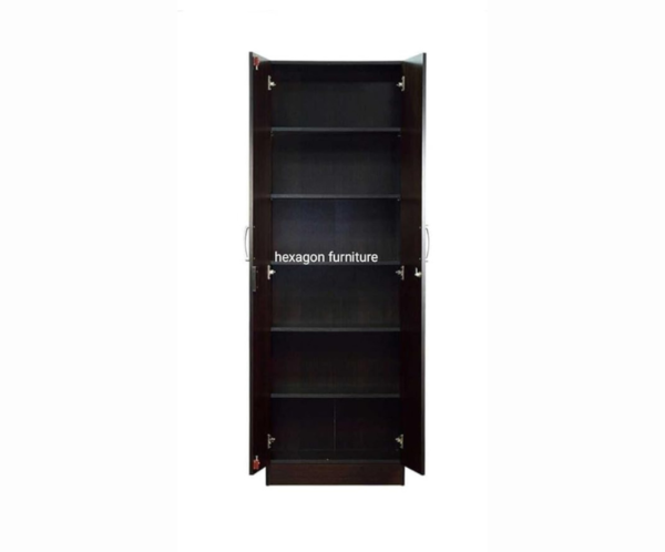 Dark Wooden Texture Double Door Wardrobe with 6 Shelves