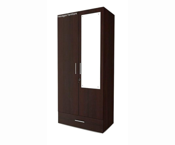 Double Door Wardrobe with Mirror, 1 Drawer and 3 Shelves | Dark Brown