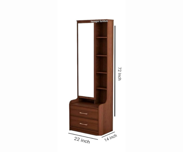 Engineered Wood Dressing Table with 1 Mirror and Storage | Walnut-Brown