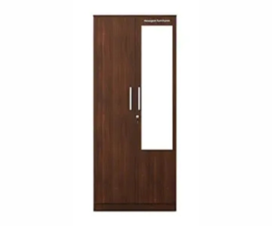 Double Door Wardrobe Wooden Textured with Drawer and Mirror