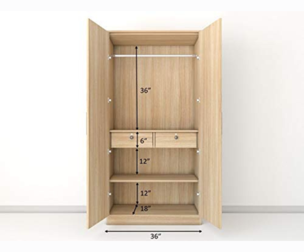 Premium Engineered Wood Double Door Wardrobe | Finish – Siam Teak
