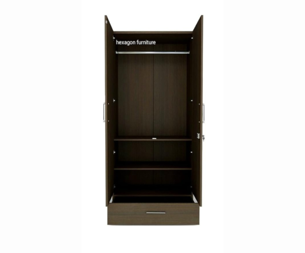 Double Door Wardrobe with Mirror, 1 Drawer and 3 Shelves | Dark Brown