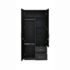 Engineered Wood Double Door Wardrobe with 2 Drawer and 6 Shelves and Mirror | Dark Brown