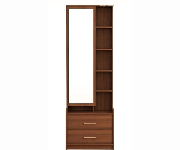 Engineered Wood Dressing Table with 1 Mirror and Storage | Walnut-Brown