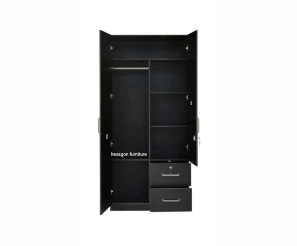 Engineered Wood Double Door Wardrobe with 2 Drawer and 6 Shelves and Mirror | Dark Brown