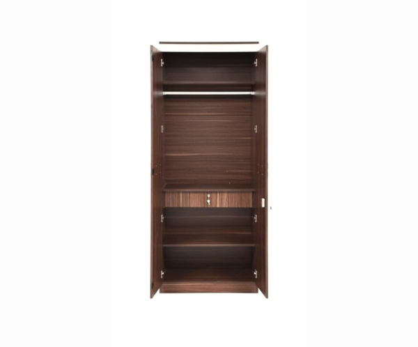 Double Door Wardrobe with Drawer and shelve in Walnut Finish