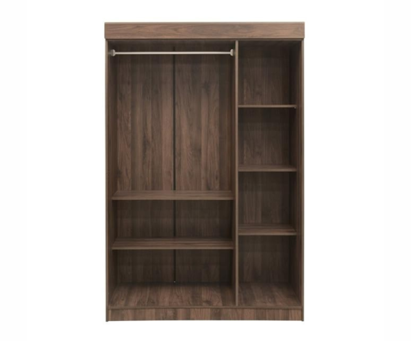 Three Door Engineered Wood Wardrobe with 1 Hanging Space Drawers & Shelves | Walnut